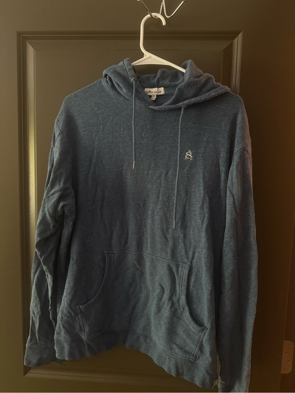 Peter Millar Navy Hooded Pullover Sweatshirt with Embroidered Crest